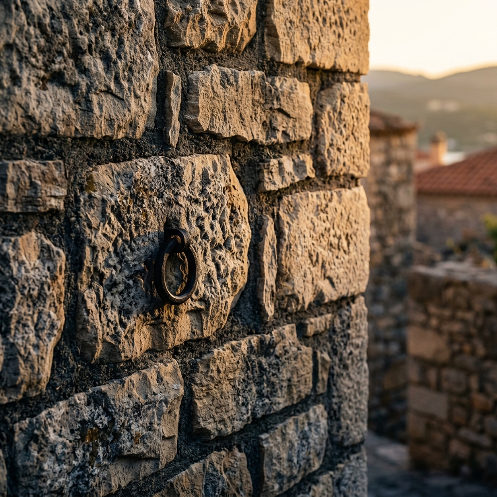 Rustic stone archway branches detail